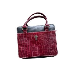 Burgundy Black Faux Croc Bible Cover Organizer Bag Celtic Cross Small Tote 2589
